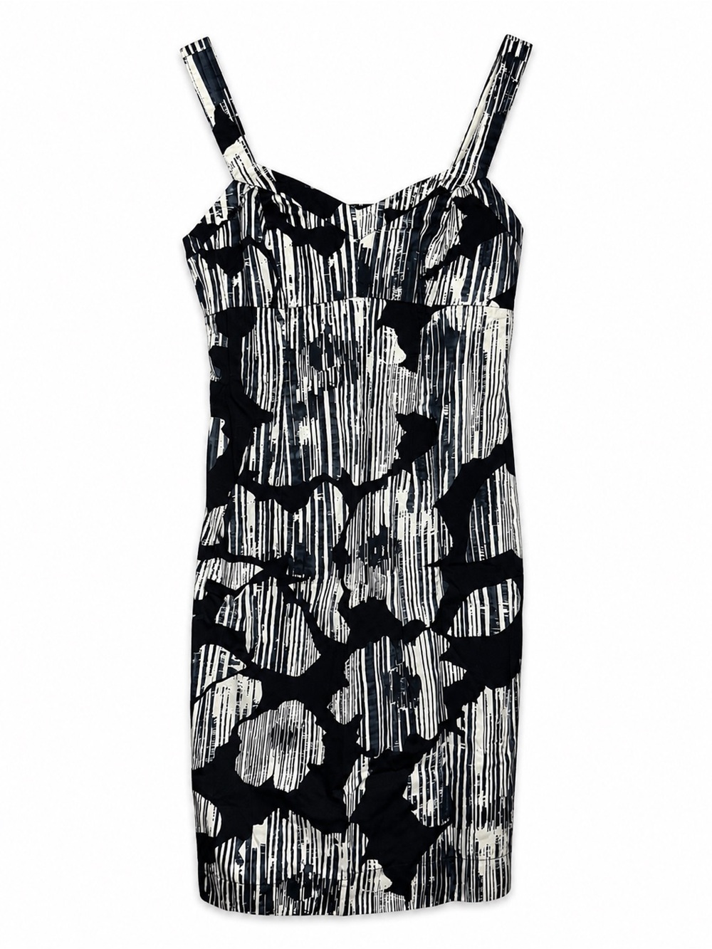 New York & Company Black White Abstract Print Cotton Sheath Dress Size 2